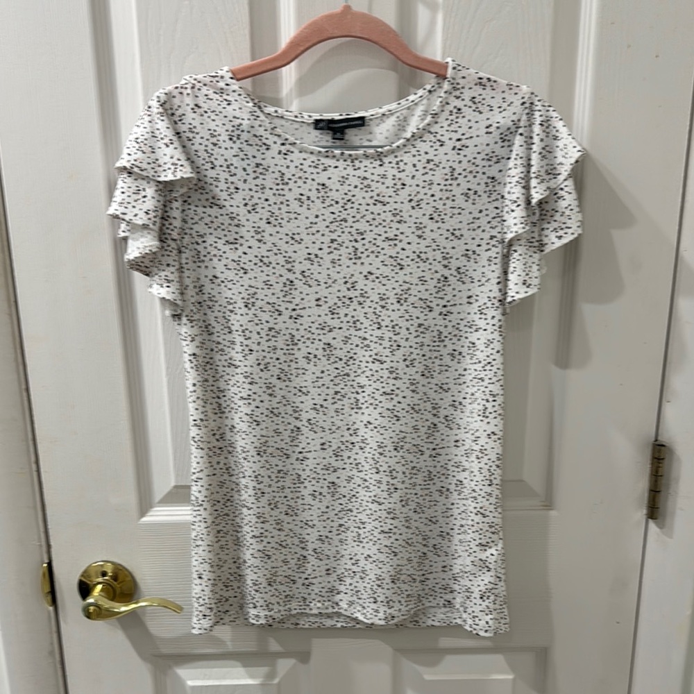 White Polka Dot Ruffle Sleeve Top